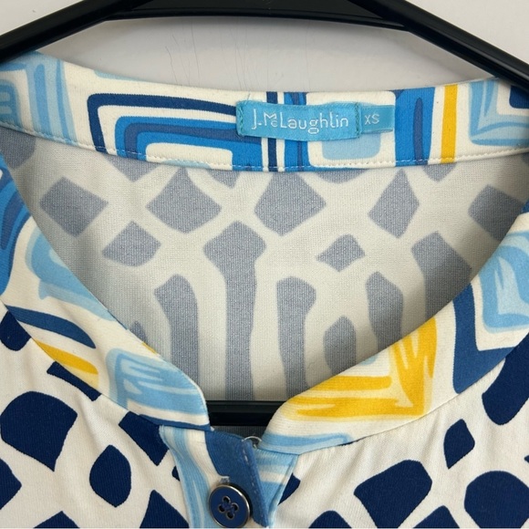 J. Mclaughlin Catalina Cloth Blue & White Geometric Tunic/Blouse Size XS - Picture 7 of 15